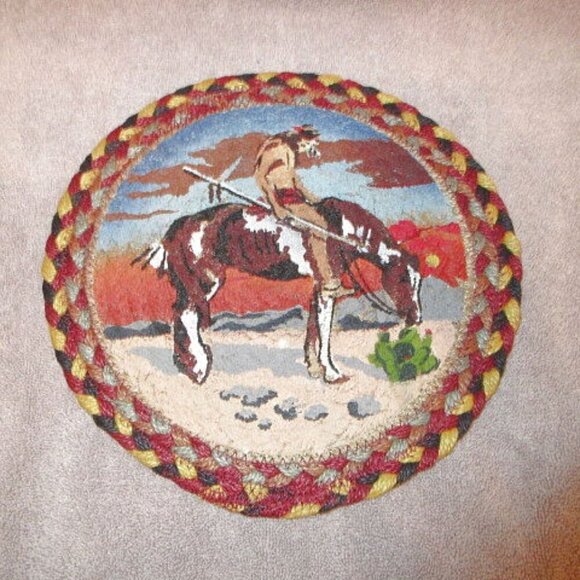 Native American End Of Trail Horse Mat Trivet Art Decor Earth Rugs Braided Jute - Picture 1 of 5